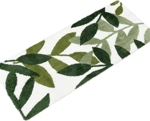 Vista 13 de Tapete verde para baño, de microfibra, absorbente, con diseño de hojas con reverso antideslizante para uso bajo techo en la puerta de entrada