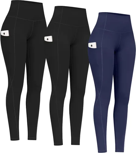 Vista 23 de PHISOCKAT Paquete de 2 pantalones de yoga de cintura alta con bolsillos, leggings de control de abdomen, leggings de yoga elásticos en 4 direcciones