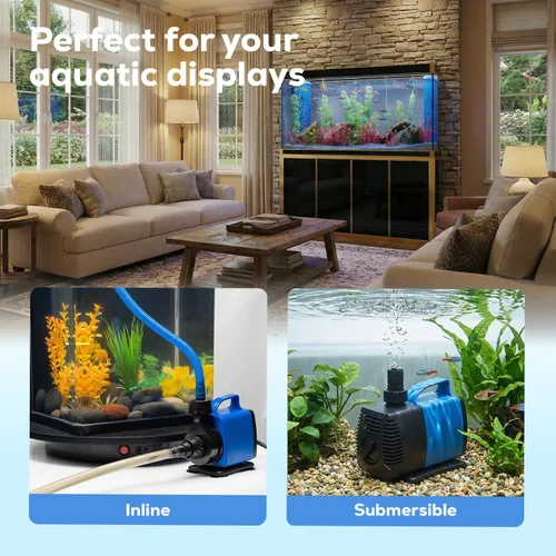 Vista 6 de Aqua Dream Bomba de agua anfibia de 634 GPH – Bomba externa sumergible o en línea de 35 W con eje de cerámica resistente a la corrosión, elevación