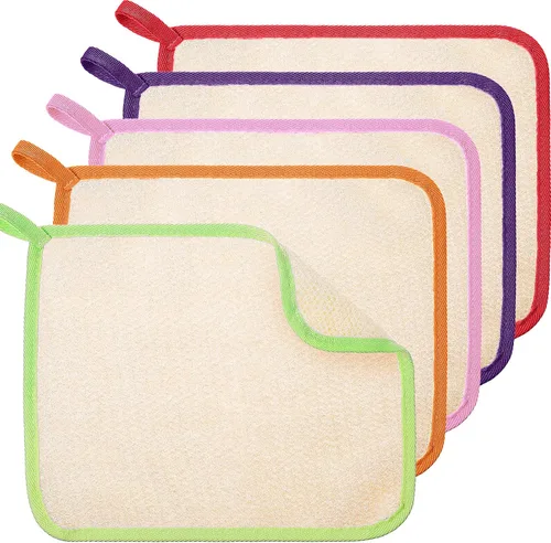 Vista 23 de Tatuo 5 paños exfoliantes para el rostro y el cuerpo, tejido de toalla para el baño, exfoliante, masaje, paño de baño para mujeres y hombres, 10.63
