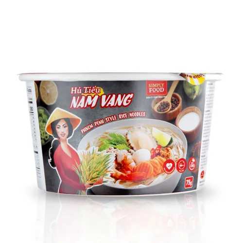 Vista 3 de SIMPLY FOOD Fideos instantáneos de arroz Phnom Penh (H Tiếu Nam Vang) – 9 tazones/2.65 oz cada uno – Deliciosos, finos, planos, fideos de arroz