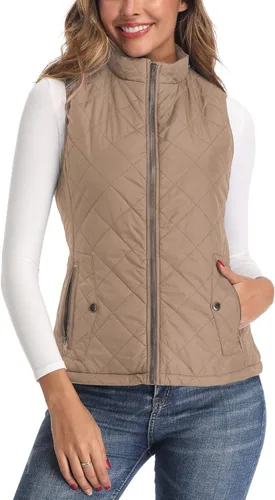 Vista 2 de Chaleco para exteriores de mujer, chaleco acolchado ligero con cremallera y cuello alto.