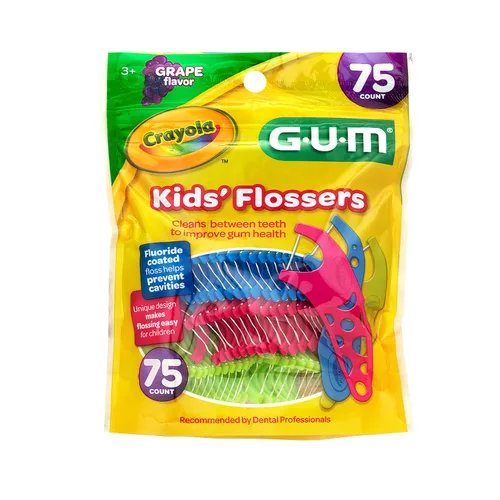 Vista 2 de GUM Crayola Hilos Dentales para Niños con Flúor - Diseñados para Manos Pequeñas - Divertido Sabor a Uva - Palillos de Hilo Dental Fáciles de Usar