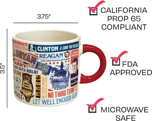 Vista 5 de Taza de café con eslogan presidencial, de "Tippecanoe and Tyler Too" a "Yes We Can", viene en una divertida caja de regalo, 12 onzas