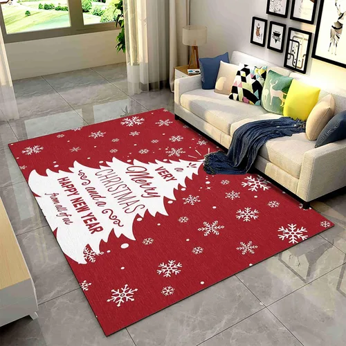 Vista 20 de Alfombra de área de decoración de habitación de Feliz Navidad, 2 x 3 pies, alfombra de árbol de Navidad con copos de nieve para dormitorio, alfombra