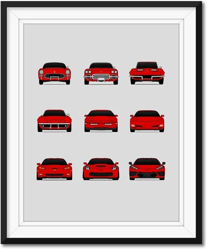 Vista 3 de Custom Car Posters Póster hecho a mano compatible con Chevy Corvette Generations - Arte de pared impreso para decoración de la evolución