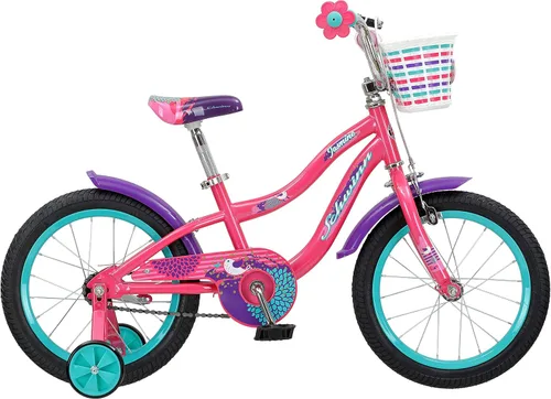 Vista 6 de Schwinn Jasmine - Bicicleta infantil con ruedas de entrenamiento, ruedas de 16 pulgadas, niños y niñas de 3 a 5 años de edad, canasta, posavasos
