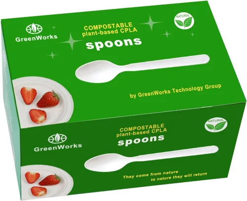 Vista 7 de Tenedores, cucharas y cuchillos biodegradables y compostables, cubertería CPLA pesada., Blanco, 150