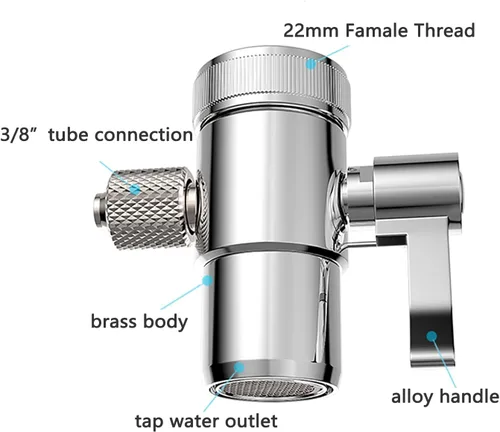 Vista 2 de Adaptador de grifo Válvula desviadora Filtro de agua de encimera 3/8 ODTube Tubo de repuesto Adaptador de pieza con conector M22 X M24, cuerpo