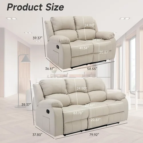 Vista 2 de Juego de sofá cama reclinable con silla chaise lounge, sillón reclinable de cuero, sofá biplaza para sala de estar, asientos de teatro