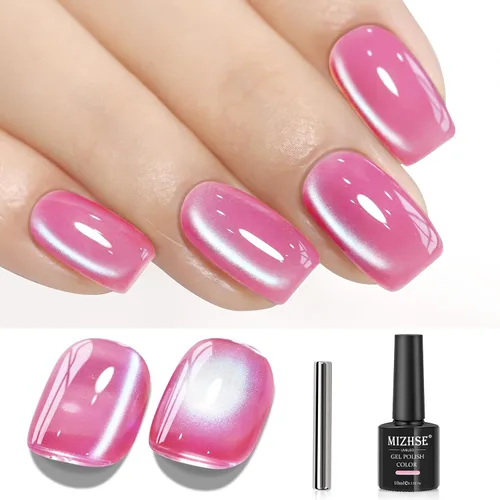 Vista 9 de MIZHSE Esmalte de uñas de gel de ojo de gato gris, esmalte de gel magnético de vidrio efecto amanecer, efecto de gatito de cristal con barra Gris