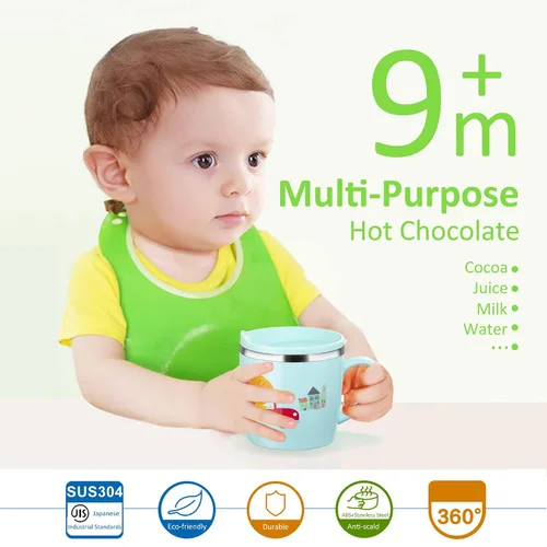 Vista 2 de Tazas Vasos para Bebés y Niños Pequeños Taza con Boquilla de Aprendizaje Entrenadora para Leche Café Chocolate Caliente Taza Entrenadora con Pajita