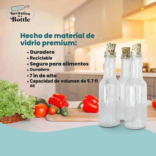 Vista 5 de Botellas de vidrio y corchos para invitaciones de botellas, botellas decorativas, botellas de vidrio para manualidades, transparentes, (5.5 onzas)