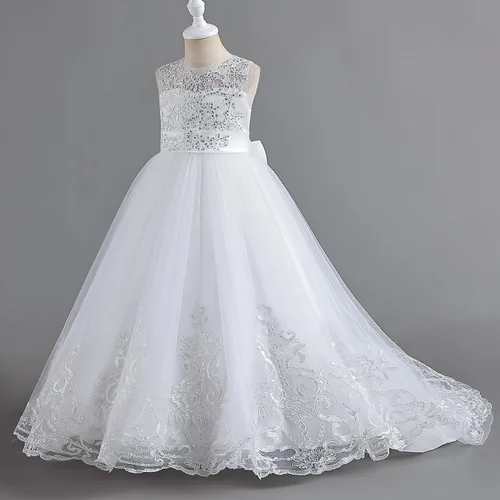 Vista 6 de NNJXD - Vestido largo de princesa lila para niñas, con tul, ideal para bailes de graduación 406 Blanco