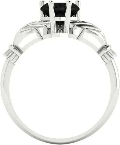 Vista 4 de 1.49ct Corazón Corte Irlandés Claddagh Claddagh Solitario Negro Onyx Propuesta Diseñador Boda Aniversario Anillo Nupcial 14k Oro Blanco