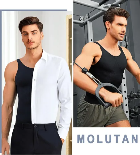 Vista 5 de MOLUTAN Camiseta de compresión para hombre, camiseta sin mangas para adelgazar, chaleco de control de abdomen