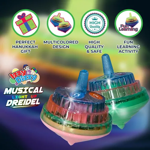 Vista 2 de Izzy 'n' Dizzy Dreidel musical - Hanukkah Dreidel 2 Pack - Canta Oh Draidel mientras se ilumina - Dreidels iluminados - Juguetes y juegos de Janucá