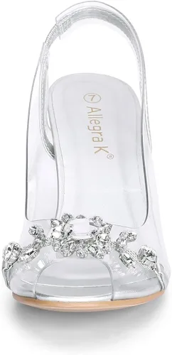 Vista 2 de Allegra K Sandalias de tacón con punta abierta y diamantes de imitación transparentes para mujer