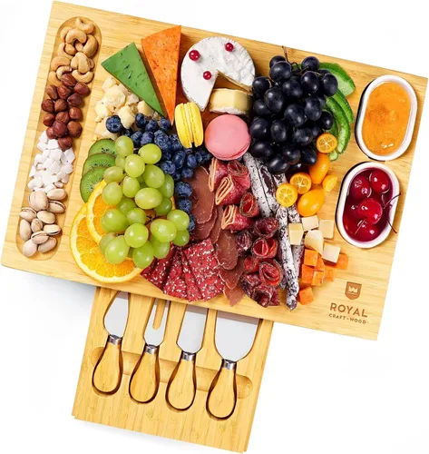 Vista 12 de ROYAL CRAFT WOOD Tabla grande de quesos y charcutería – Tabla grande de queso de bambú – Bandeja para servir – Regalos de inauguración de la casa