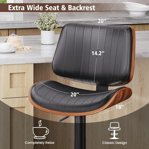 Vista 4 de YaFiti Adjustable Bar Stools, Modern Swivel PU Leather Counter Height Chairs with Backrest, Armless Kitchen Island Stools, Black 1 PCS