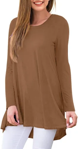 Vista 69 de AWULIFFAN Blusa tipo túnica holgada de manga larga con cuello redondo para mujer