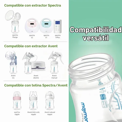 Vista 2 de Maymom Botella de recolección de leche de boca ancha con tapa de cúpula, parte superior de botella, disco SureSeal; compatible con botellas Spectra