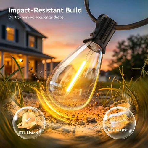 Vista 4 de Guirnalda de luces para exteriores de 200 pies con control remoto, luces de patio impermeables con 72+2 bombillas LED inastillables, decoración