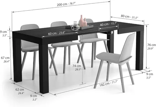 Vista 2 de Mobili Fiver, mesa extensible First, fresno negro, fabricada en Italia