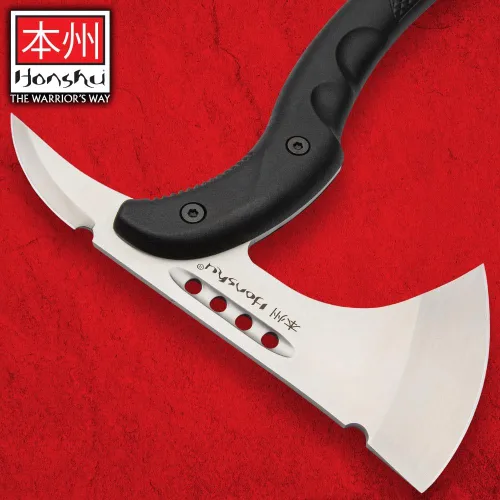 Vista 7 de Honshu Karito Tomahawk Axe Mezcla salvaje de tradición e innovación Funda de cuero prémium