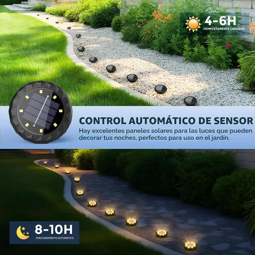 Vista 4 de SOLPEX - Paquete de 12 luces solares pequeñas para tierra, luces de entrada de coche, color blanco cálido Luces solares para caminos impermeables