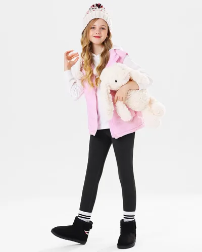 Vista 3 de Stelle Leggings con forro polar para niña, cintura alta, cálidos, para invierno, pantalones de yoga atléticos con bolsillo oculto
