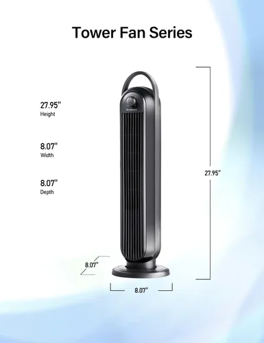 Vista 2 de OmniBreeze Ventilador de torre eléctrico manual, de 28 pulgadas, 3 velocidades con oscilación, control mecánico, ventiladores de piso sin aspas
