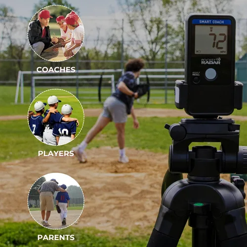 Vista 2 de Pocket Radar Pistola de velocidad de entrenador inteligente para béisbol, softbol, cricket y soporte universal para radares deportivos