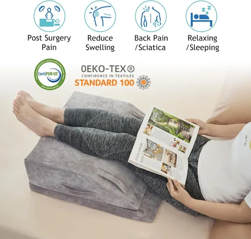 Vista 6 de Almohada de cuña para dormir, almohada de cuña para cama después de la cirugía, almohada de espuma viscoelástica de 2 alturas para elevación