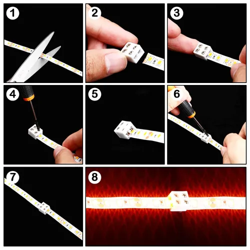 Vista 4 de Paquete de 10 conectores LED de cinta a cinta sin soldadura, bloques de terminales de tornillo de apriete, conector de 2 pines de 8mm