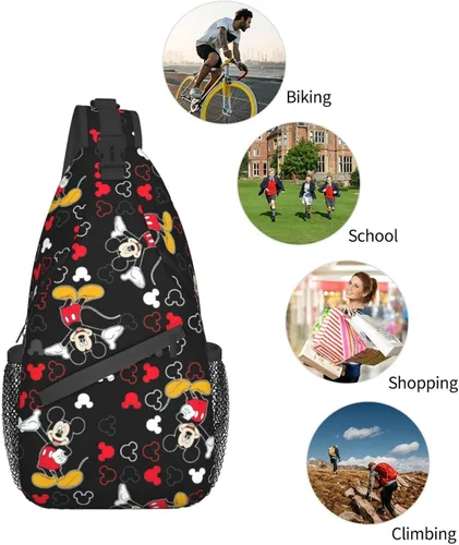Vista 2 de Mochila cruzada con mouse, bolsa de hombro para mujeres y hombres, bolsa casual para viajes, senderismo, gimnasio, color negro, Negro, talla única