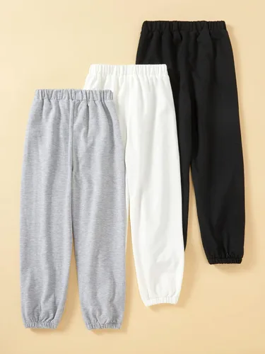 Vista 2 de Floerns Pantalones deportivos de 3 piezas con estampado gráfico de letras y cintura elástica para niñas