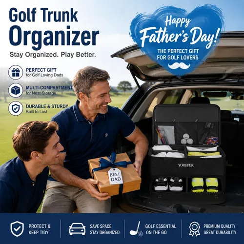 Vista 2 de YOREPEK Organizador de maletero de golf de 2 capas, regalos de golf para hombres con compartimento ventilado separado para 2 pares de zapatos