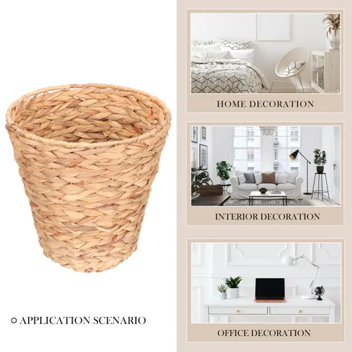 Vista 5 de SEWACC Cubo de basura de mimbre de 10.6 pulgadas, material natural, redondo, cesta de almacenamiento para el hogar, organizador ligero