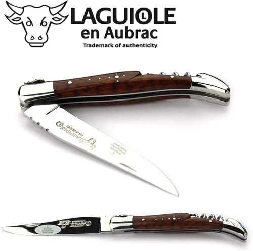 Vista 3 de Laguiole en Aubrac L0312AMIF - Cuchillo hecho a mano (4.7 in, mango de madera de serpiente, hoja y refuerzos, acero inoxidable, brillante)