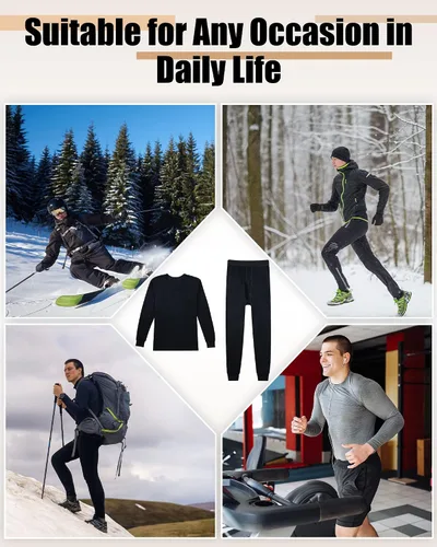 Vista 6 de Juego de 4 ropa interior térmica para hombre, suave, larga, de algodón, cálida, ropa interior térmica para hombre, para clima frío e invierno