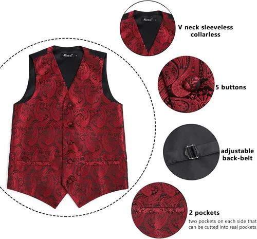 Vista 31 de Alizeal Conjunto de 2 piezas de corbata de lazo preatada de jacquard de cachemira con estampado floral clásico para niños