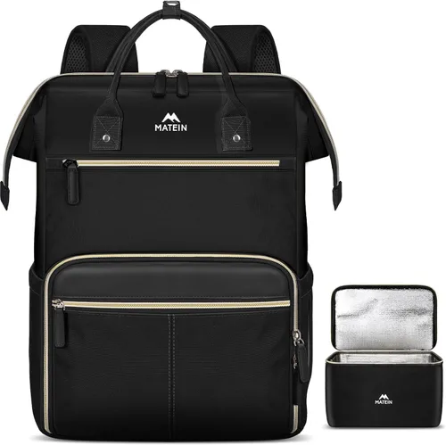 Vista 14 de MATEIN - Mochila de almuerzo de 15.6 pulgadas, bolsa negra para laptop con Negro