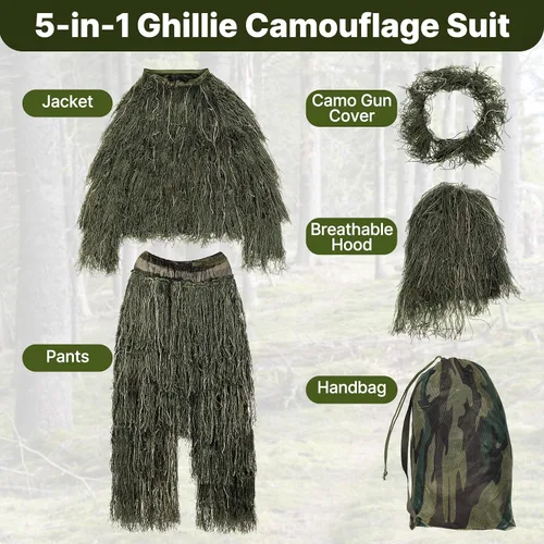 Vista 2 de Ghillie Suit for Men, 5 in 1 3D Camouflage Hunting Suits Camo Hunting Clothes for Adults