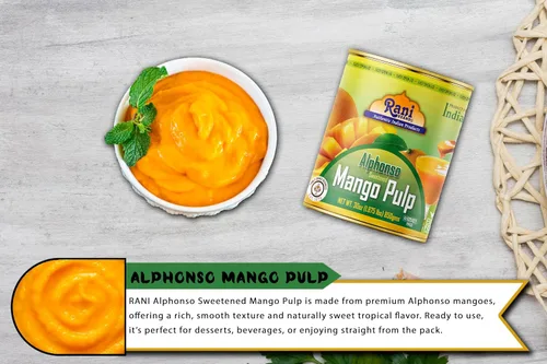 Vista 6 de Puré de pulpa de mango Rani (hace batidos de mango Lassi) Alphonso endulzado 30 onzas (1.875 libras) 29.98 oz ~ Kosher Todo natural Sin OMG