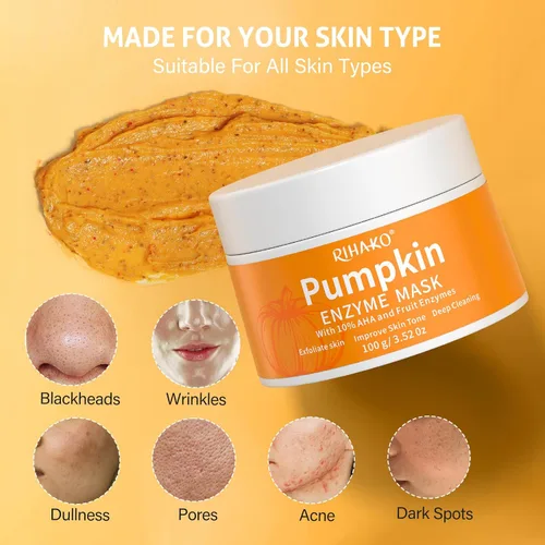 Vista 5 de RIHAKO Regalos de Pascua para mujeres, máscara facial con enzimas de calabaza, cuidado de la piel, mascarilla facial exfoliante iluminadora