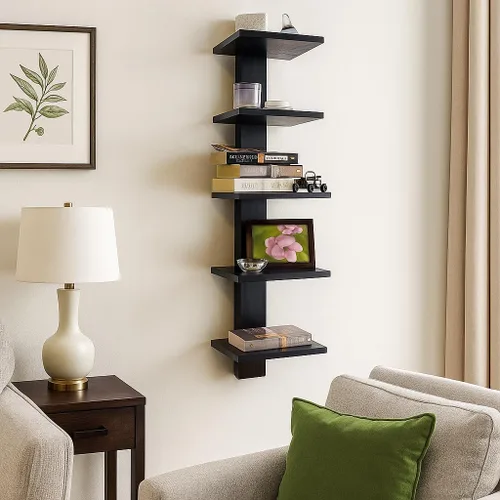 Vista 5 de Proman Products - Estantería montada en la columna vertebral, estantes montados en la pared, torre de libro de columna vertebral (negro)