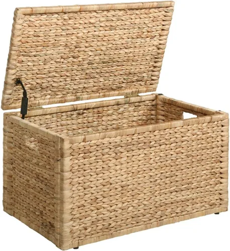 Vista 16 de eHemco Baúl de almacenamiento de mimbre de jacinto de agua resistente con marco de metal, 30 x 17.5 x 17.5 pulgadas, marrón lavado