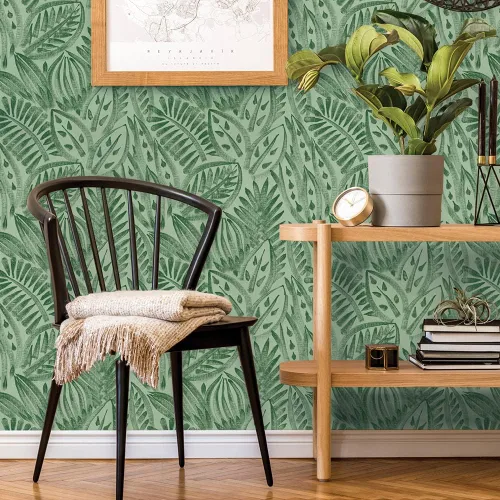 Vista 2 de Tempaper Green Grove Canvas Palm - Papel tapiz removible para despegar y pegar, 20.5 pulgadas x 16.5 pies, fabricado en los Estados Unidos