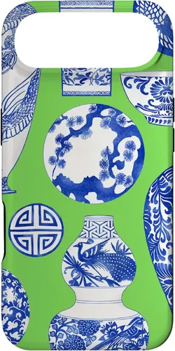 Vista 27 de Blue Willow Chinoiserie Pagoda Ginger Jar Preppy Blue Green Case para iPhone 16